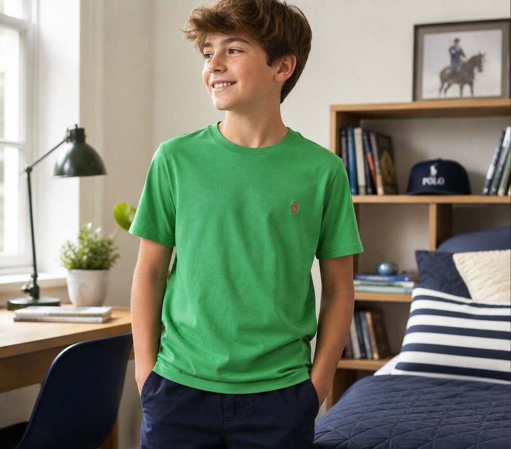 Polo Ralph Lauren Boys T-Shirt Size M 10-12 Green Short Sleeve Embroidered Pony